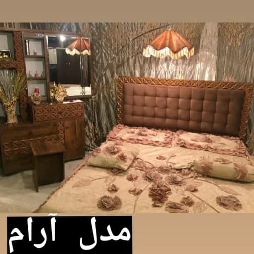 تختخواب دونفره ملامینه با دراور، آینه و 2 پاتختی مبلمان فرنا مدل 1144033
