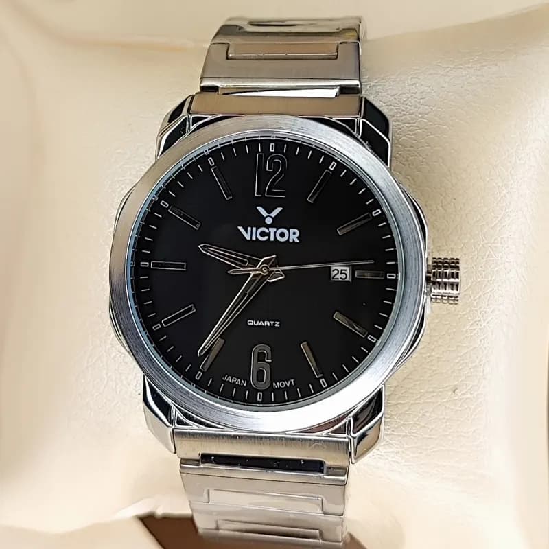 ساعت مچی مردانه ویکتور فرانسه اورجینال مشکی نقره ای مدل v5715 — تصویر ۵