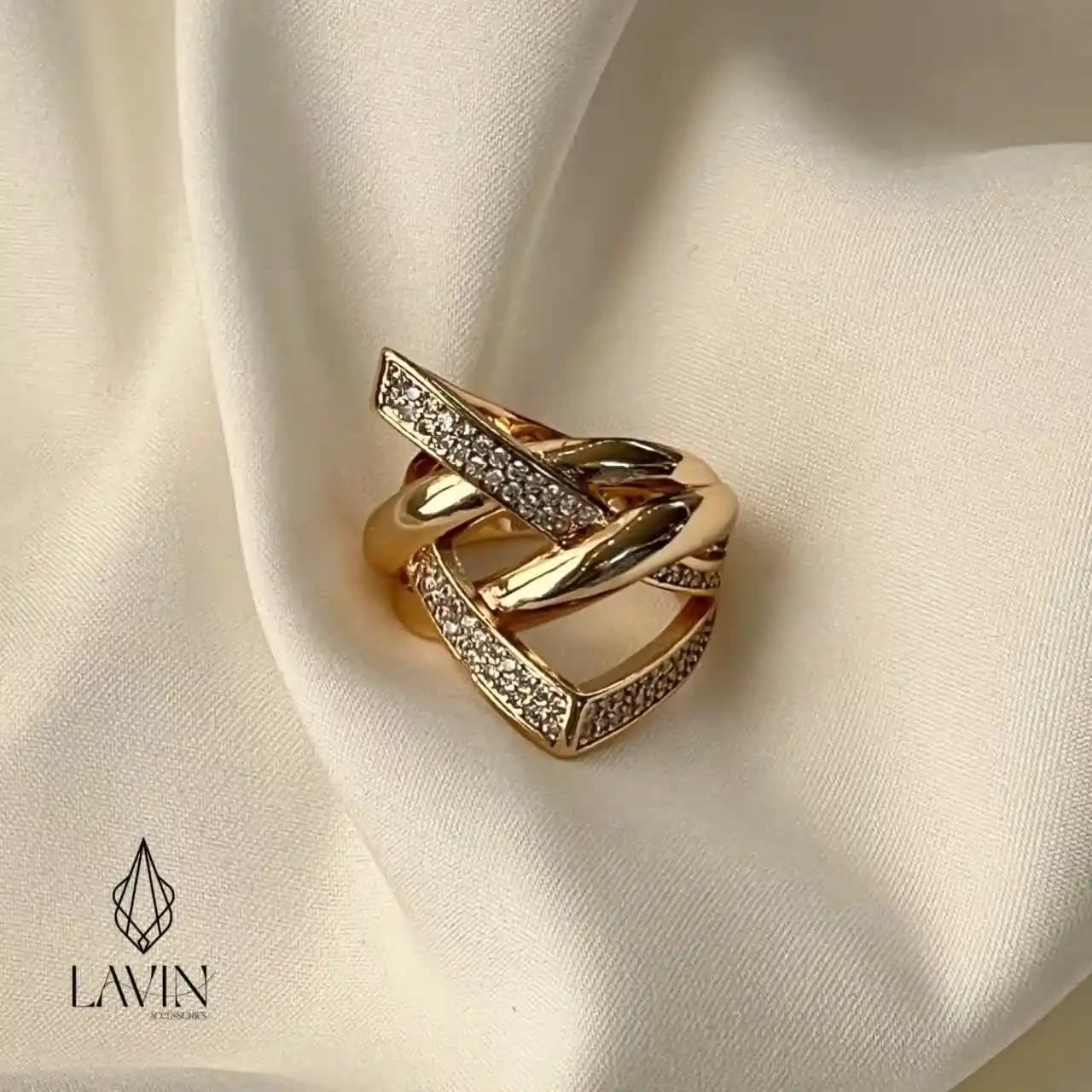 انگشتر هندسی نگین‌دار ژوپینگ کد 7407