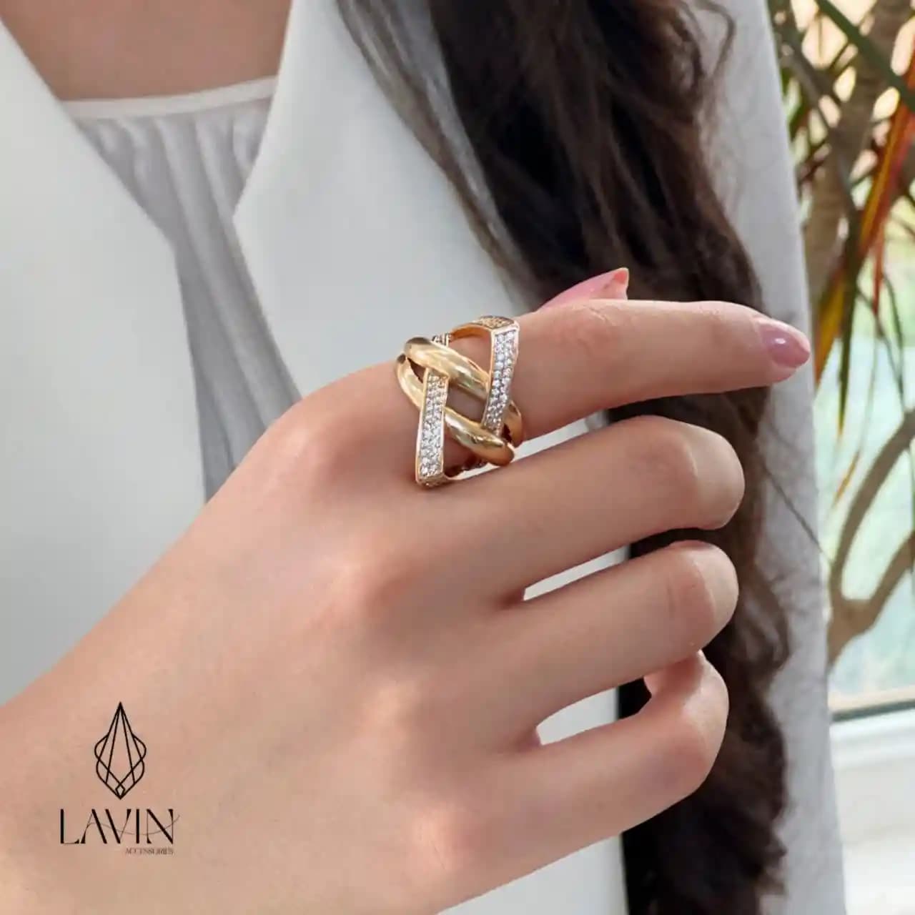 انگشتر هندسی نگین‌دار ژوپینگ کد 7407 — تصویر ۲