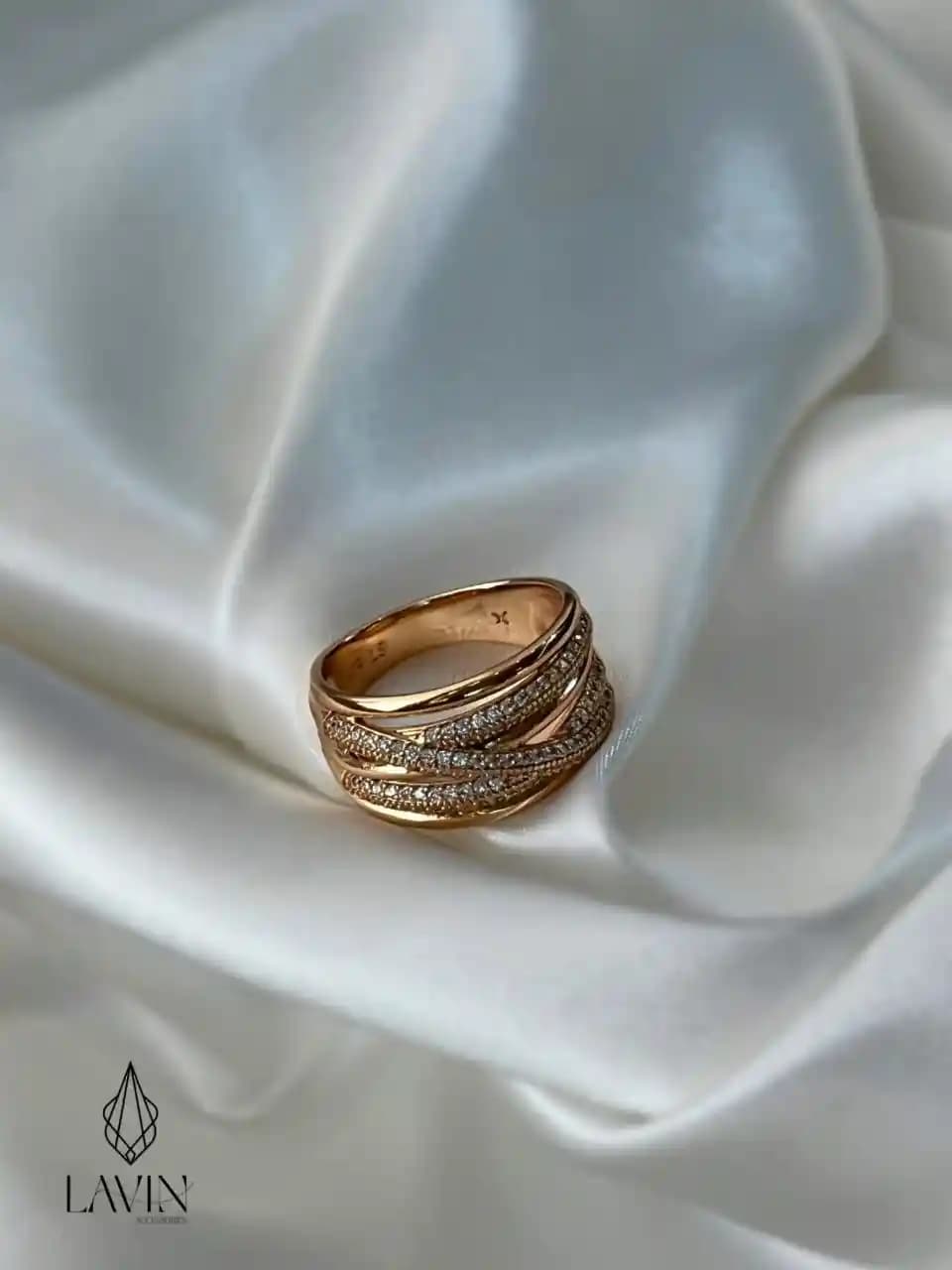 انگشتر چند ردیفه نگین‌دار ژوپینگ کد 7419