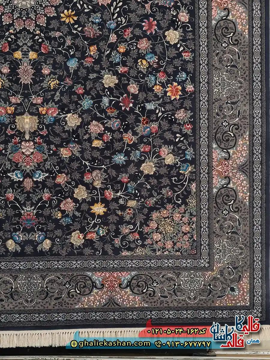 فرش طرح 700 شانه طرح افشان گیتی رنگ طوسی دودی کاشان — تصویر ۳