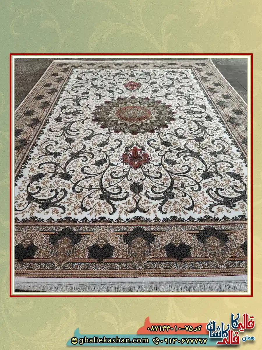 فرش ارزان طرح 700 شانه طرح طناز رنگ کرم کاشان — تصویر ۳