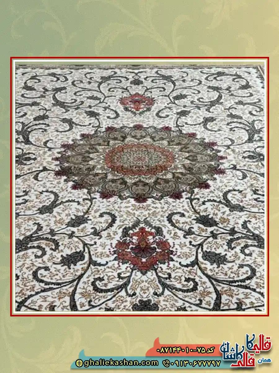 فرش ارزان طرح 700 شانه طرح طناز رنگ کرم کاشان — تصویر ۴