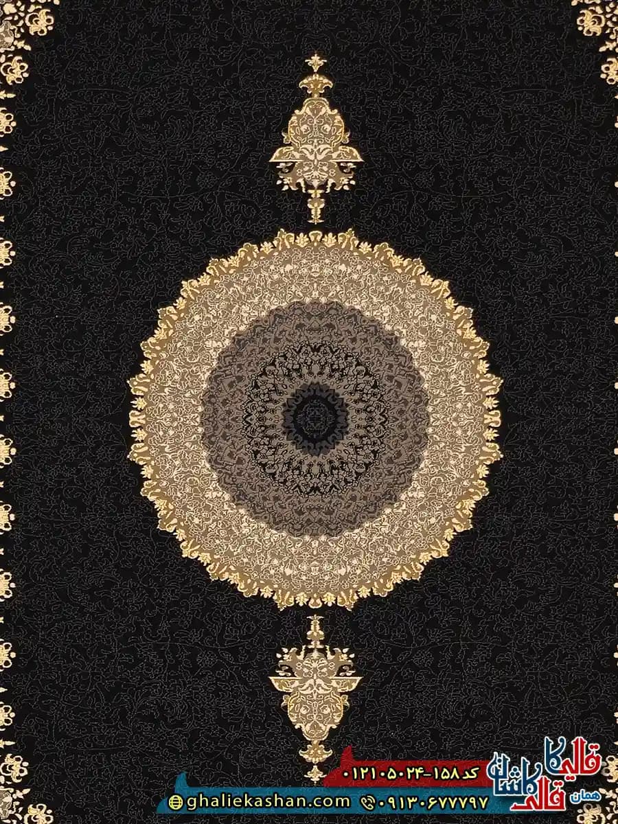 فرش طرح 700 شانه طرح ساحل رنگ سرمه ای کاشان — تصویر ۴