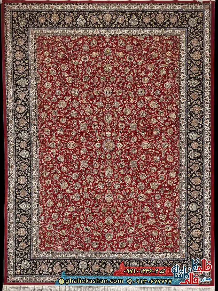 فرش 1200 شانه طرح افشان کاشان رنگ قرمز لاکی — تصویر ۲