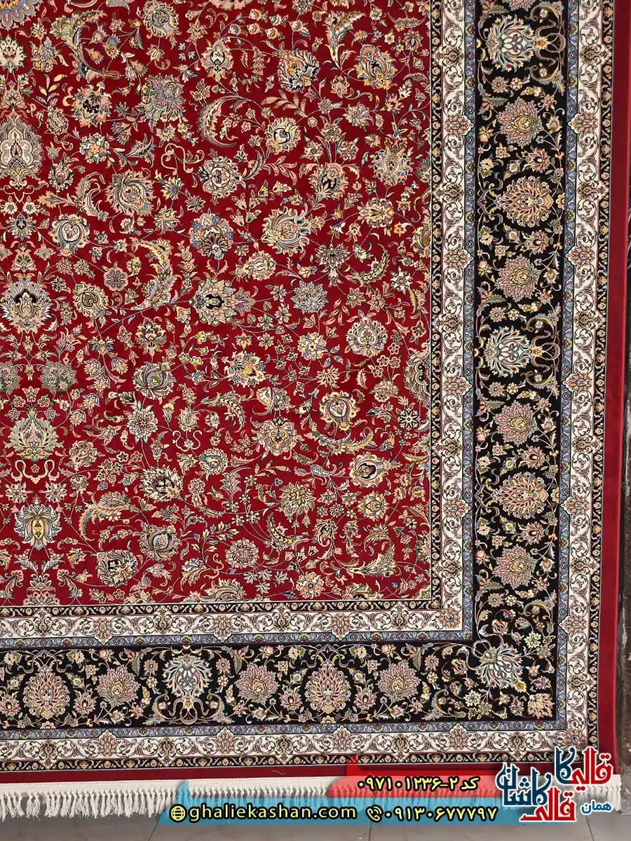 فرش 1200 شانه طرح افشان کاشان رنگ قرمز لاکی — تصویر ۳