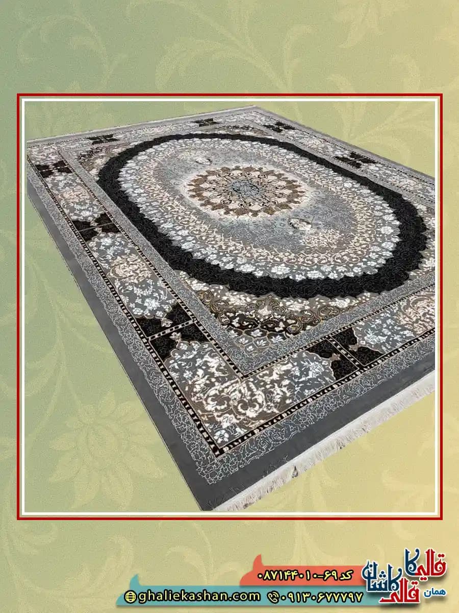 فرش ارزان طرح 700 شانه طرح صدرا رنگ طوسی فیلی کاشان — تصویر ۲