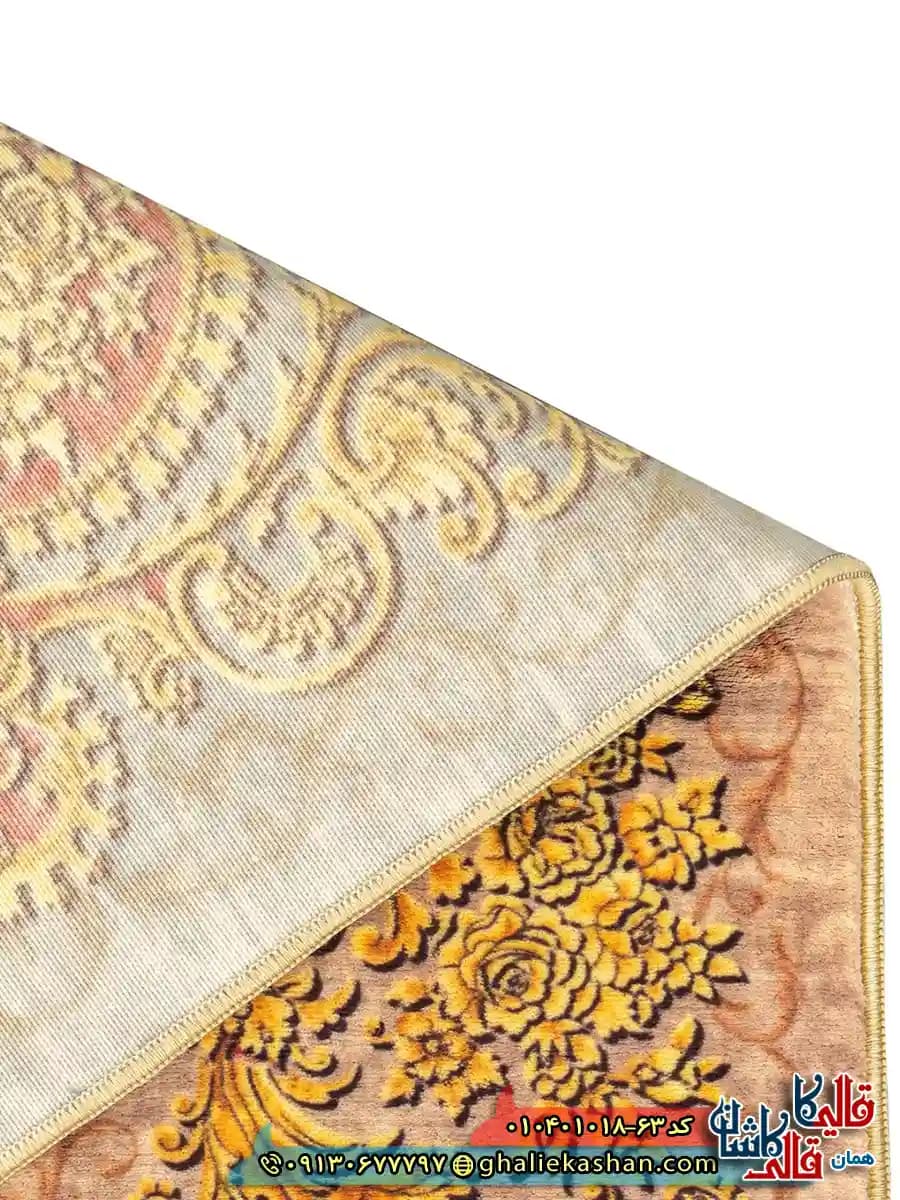 فرش 1000 شانه طرح زرین خرم زمینه قهوه ای نسکافه ای کاشان — تصویر ۶