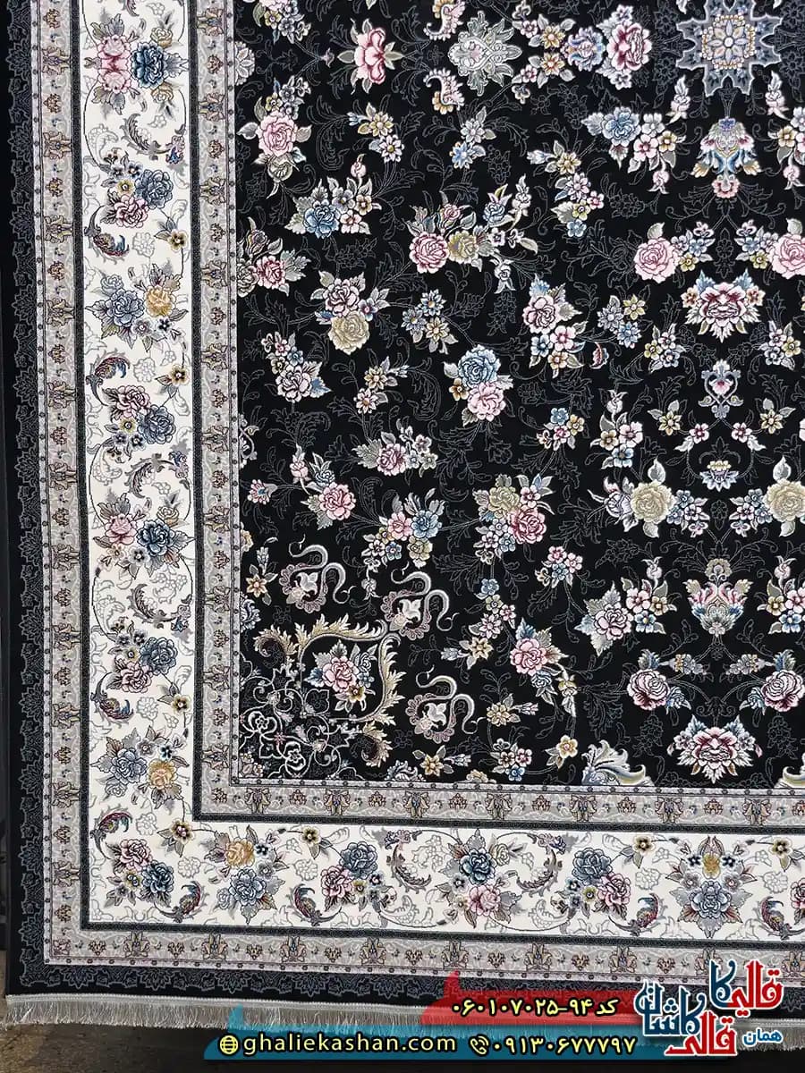 فرش 700 شانه طرح افشان گیلدا رنگ سرمه ای کاشان — تصویر ۳