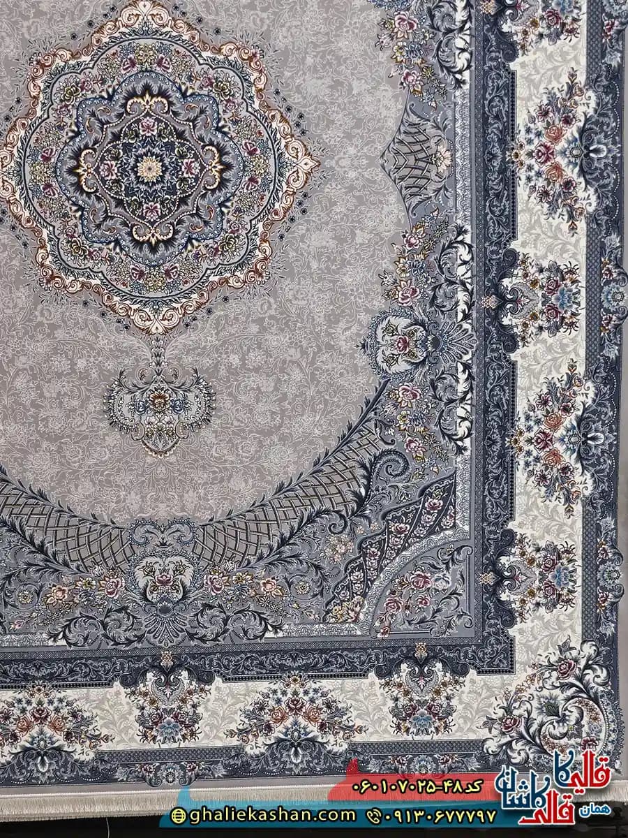 فرش 700 شانه طرح ژاکلین رنگ فیلی ترمه ای کاشان — تصویر ۳
