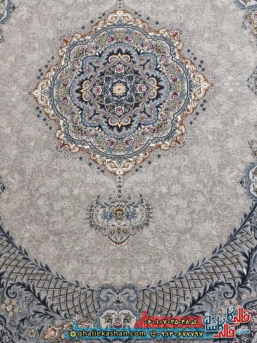 فرش 700 شانه طرح ژاکلین رنگ فیلی ترمه ای کاشان — تصویر ۴