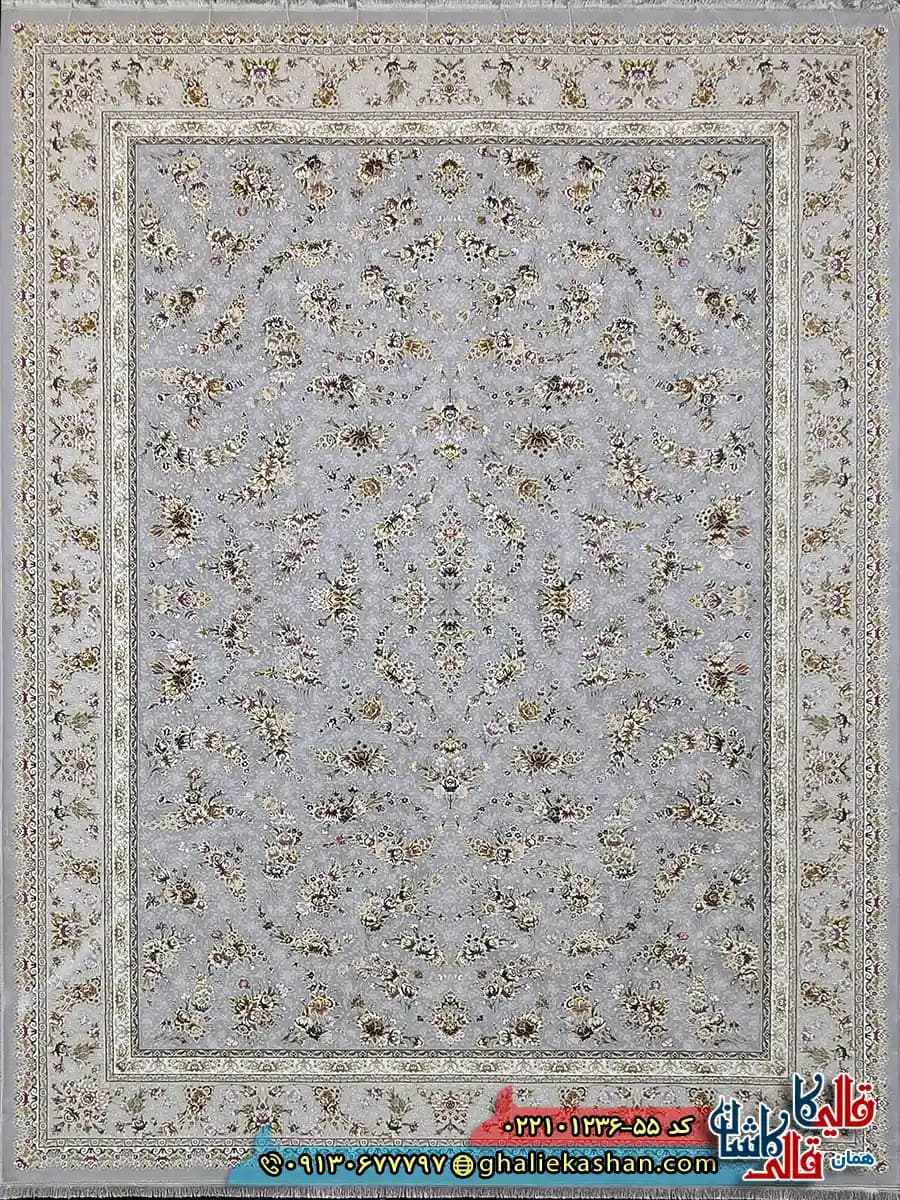 فرش 1200 شانه طرح افشان ساحل رنگ طوسی کاشان