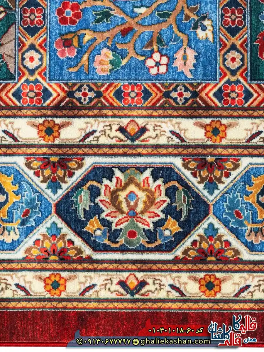 فرش سنتی 1000 شانه خشتی طرح سرو بختیاری زمینه قرمز لاکی کاشان — تصویر ۴