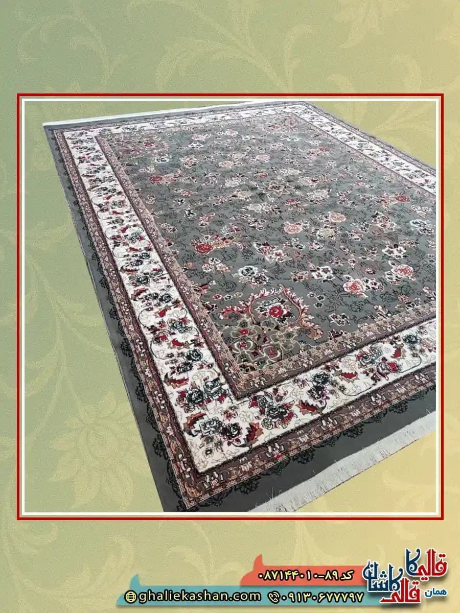 فرش ارزان طرح 700 شانه طرح افشان گیلدا رنگ طوسی فیلی کاشان — تصویر ۲