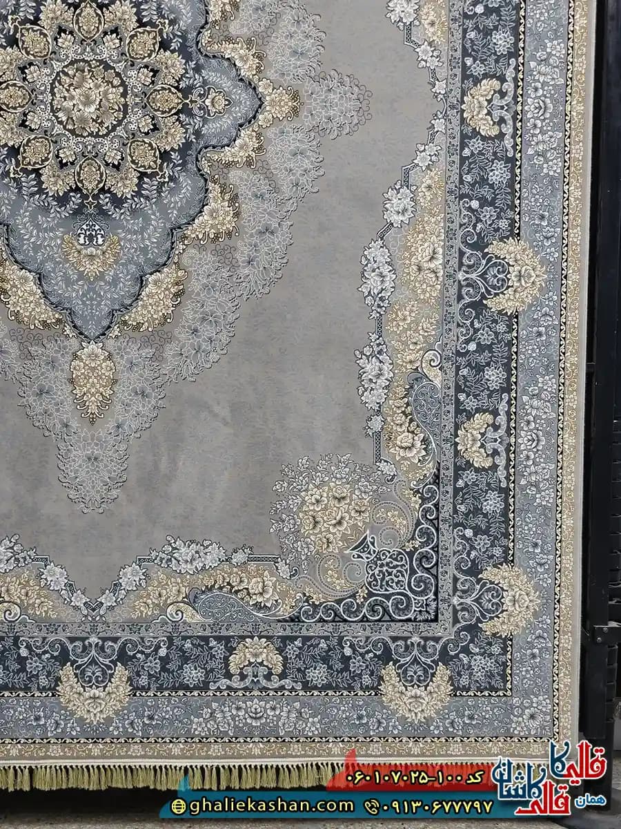 فرش طلاکوب 700 شانه طرح نارنج رنگ فیلی ترمه ای کاشان — تصویر ۲