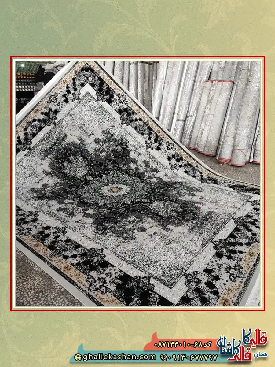 فرش ارزان وینتیج طرح 700 شانه طرح شیرین رنگ طوسی نقره ای کاشان — تصویر ۳