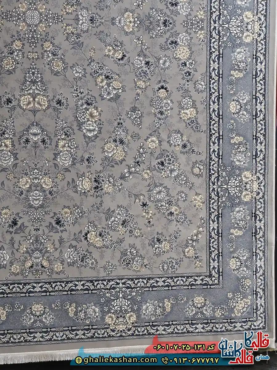 فرش طرح 700 شانه طرح افشان ژینا رنگ فیلی ترمه ای کاشان — تصویر ۳