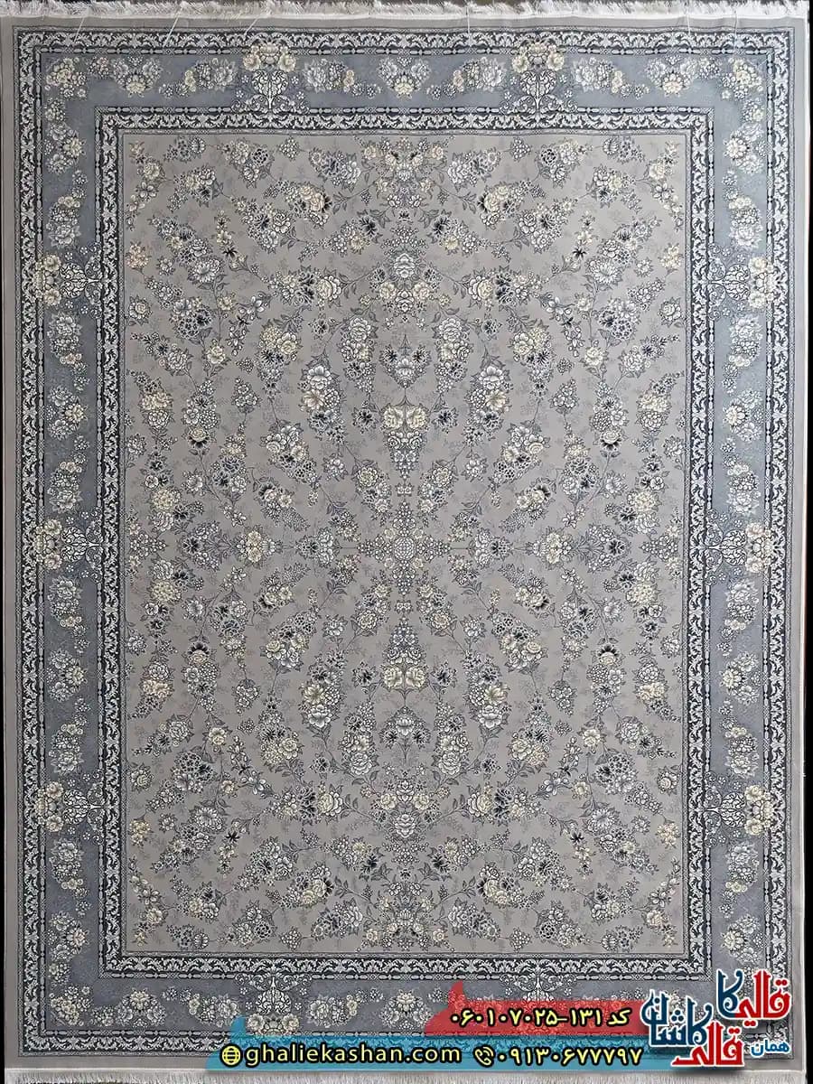 فرش طرح 700 شانه طرح افشان ژینا رنگ فیلی ترمه ای کاشان — تصویر ۲