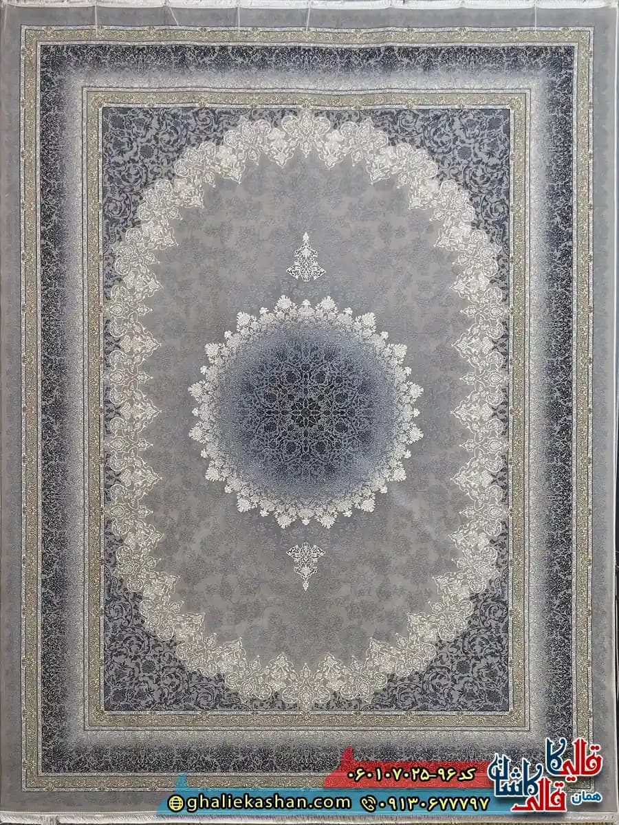فرش طلاکوب 700 شانه طرح مهر رنگ فیلی ترمه ای کاشان