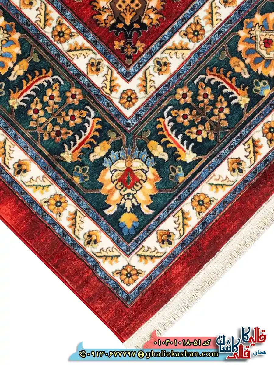 فرش سنتی 1000 شانه طرح افشان سلطانی زمینه قرمز لاکی کاشان — تصویر ۵