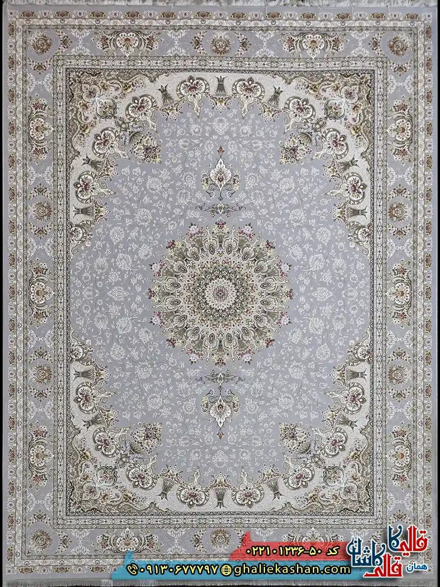 فرش 1200 شانه طرح پاشا رنگ طوسی کاشان