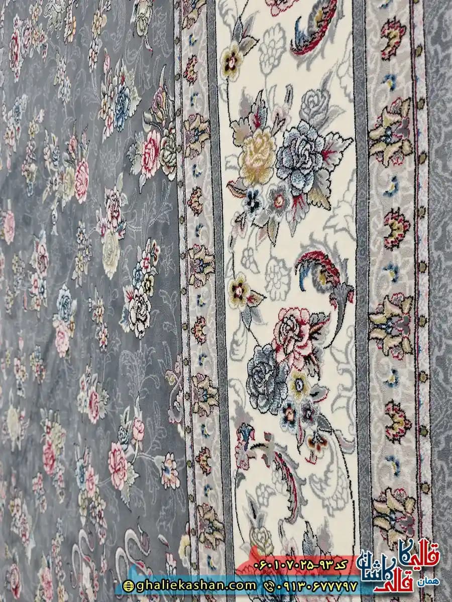 فرش کلاسیک 700 شانه طرح افشان گیلدا رنگ طوسی دودی کاشان — تصویر ۴