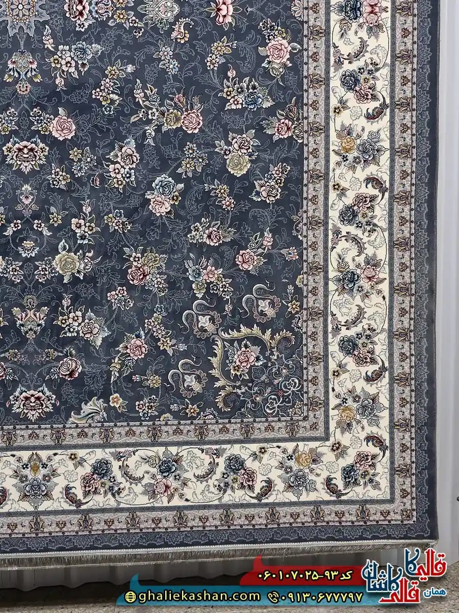 فرش کلاسیک 700 شانه طرح افشان گیلدا رنگ طوسی دودی کاشان — تصویر ۲