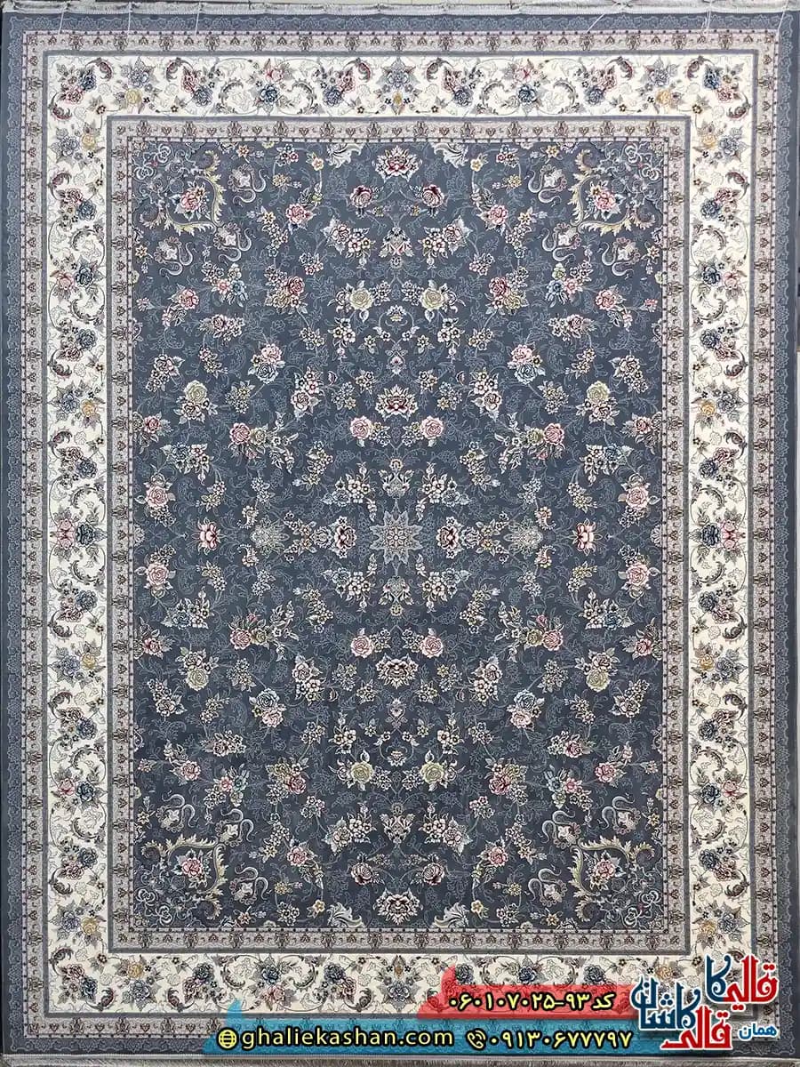 فرش کلاسیک 700 شانه طرح افشان گیلدا رنگ طوسی دودی کاشان