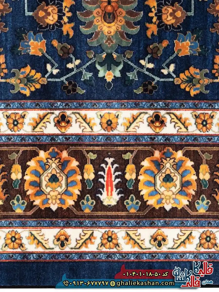 فرش سنتی 1000 شانه طرح افشان سلطانی زمینه سرمه ای کاشان — تصویر ۴