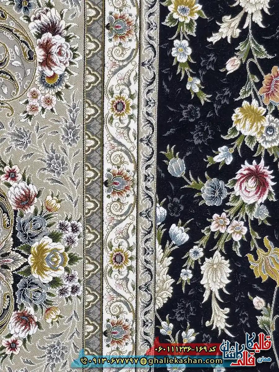 فرش کلاسیک 1200 شانه طرح افشان سینان رنگ سرمه ای گل برجسته کاشان — تصویر ۵