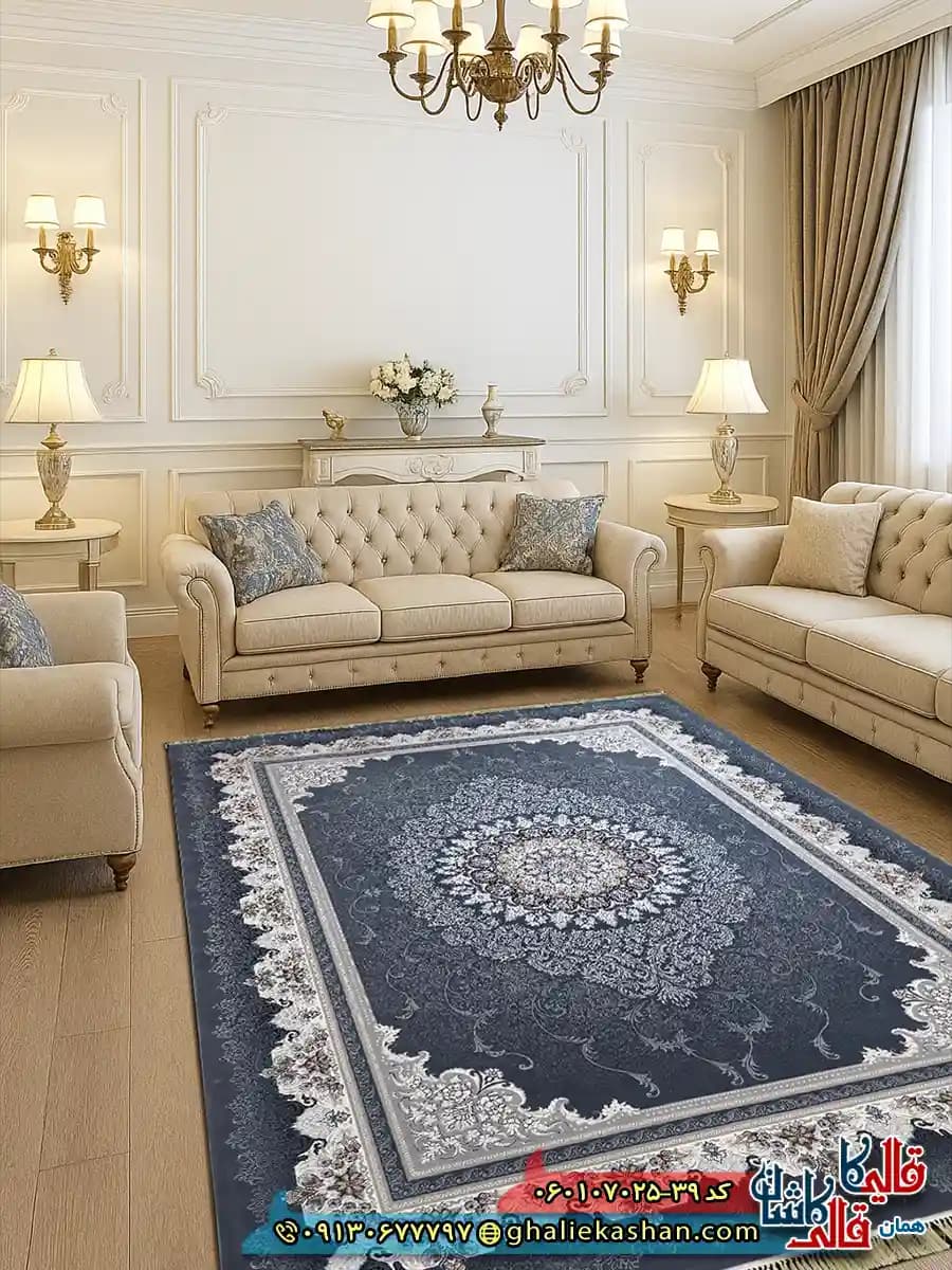 فرش کلاسیک 700 شانه طرح دلاریس رنگ طوسی دودی کاشان