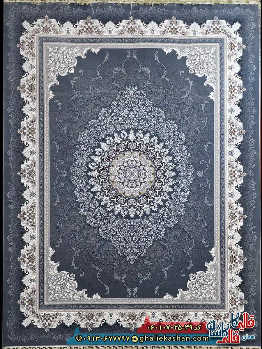 فرش کلاسیک 700 شانه طرح دلاریس رنگ طوسی دودی کاشان — تصویر ۲