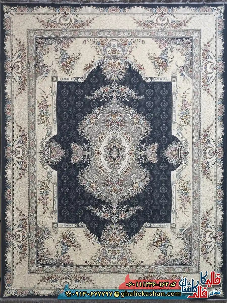 فرش 1200 شانه طرح فرانک رنگ طوسی دودی گل برجسته کاشان — تصویر ۲