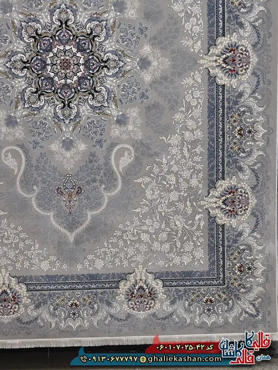 فرش کلاسیک 700 شانه طرح دنیز رنگ فیلی ترمه ای کاشان — تصویر ۳