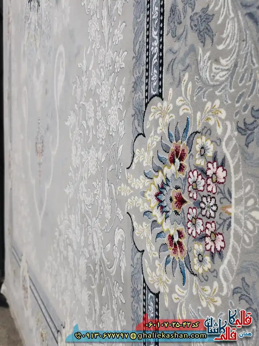 فرش کلاسیک 700 شانه طرح دنیز رنگ فیلی ترمه ای کاشان — تصویر ۵