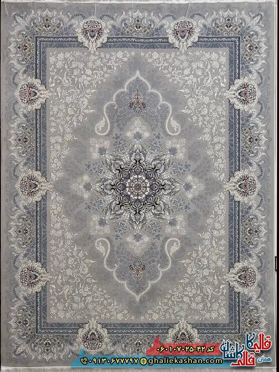 فرش کلاسیک 700 شانه طرح دنیز رنگ فیلی ترمه ای کاشان — تصویر ۲
