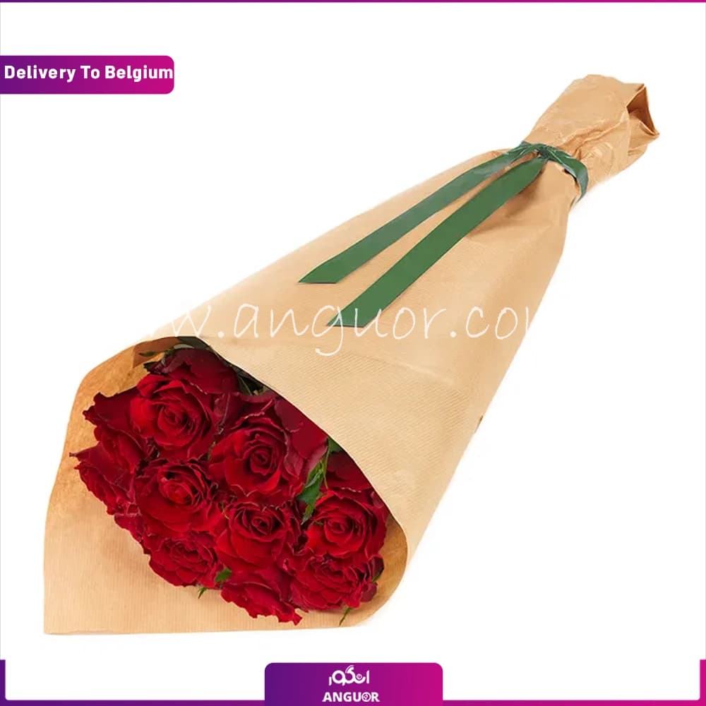 دسته گل 10 شاخه رز قرمز (تحویل در بلژیک)