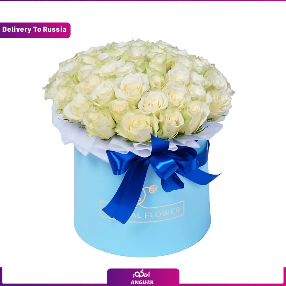 باکس گل رز سفید 50 شاخه (تحویل در روسیه)