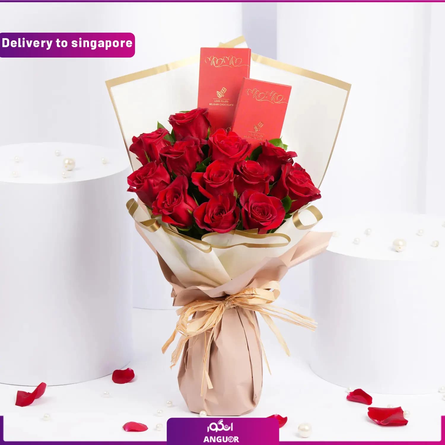 دسته گل عاشقانه رز (تحویل در سنگاپور)