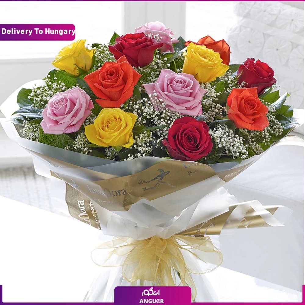 دسته گل رز رنگی (تحویل در مجارستان)