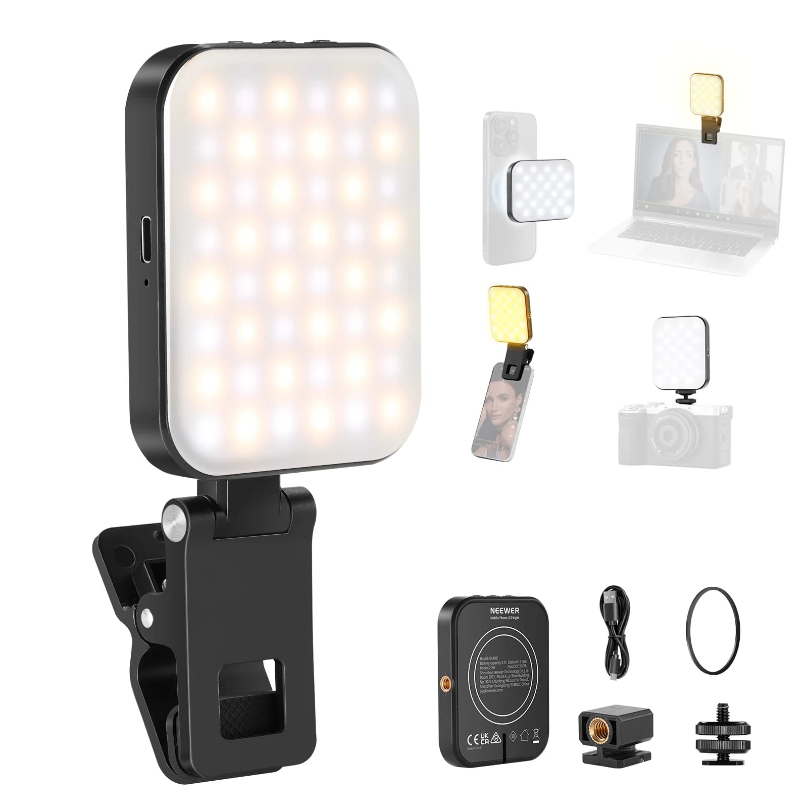 نور سلفی و بلاگری مگنتی نیور | ویدیو لایت NEEWER BASICS BL48B Rechargeable Magnetic Selfie Light For MagSafe