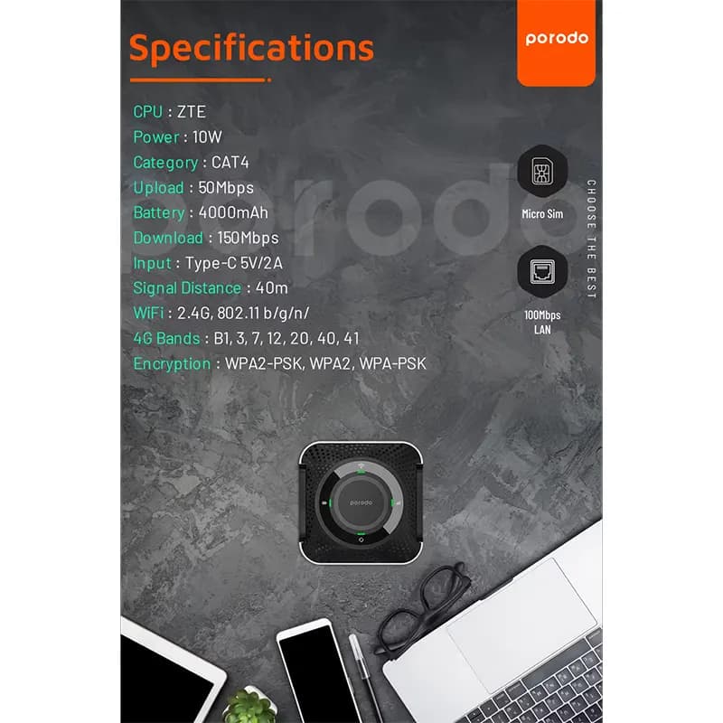 مودم پرودو مدل PORODO PD-4GCPMF-BKGY — تصویر ۵
