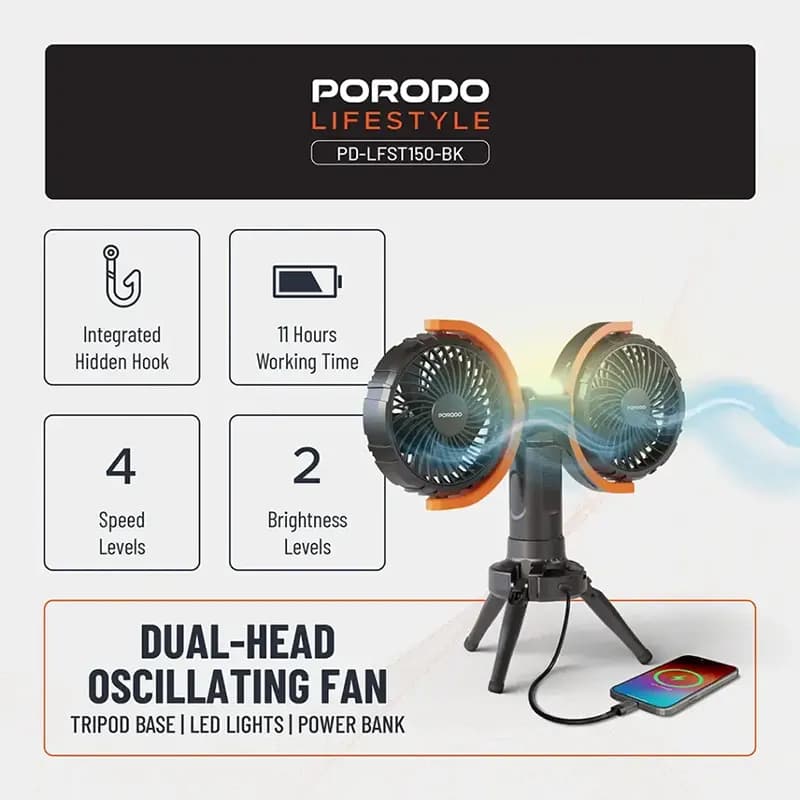 پنکه شارژی پرودو مدل PORODO PDLFST150BK — تصویر ۷