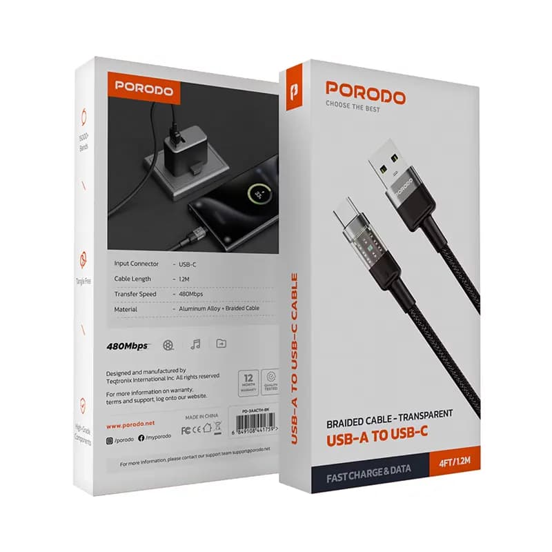 کابل شارژ پرودو مدل PORODO PD-3AACTH-BK — تصویر ۴