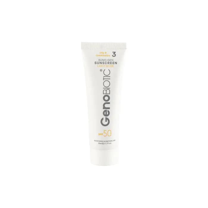 ضد آفتاب بی رنگ ژنوبایوتیک مدل Sunogen با SPF50 مناسب پوست چرب و مختلط 50 میل