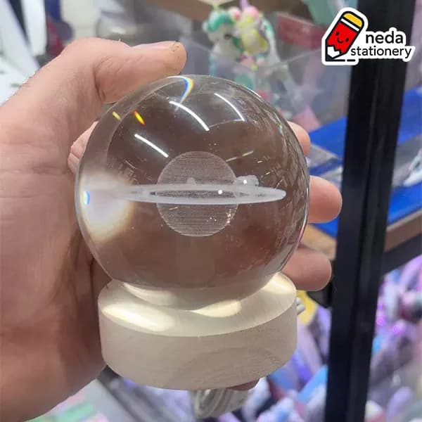 گوی کریستال زحل پایه چوبی سایز ۸