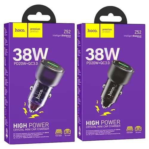 شارژر فندکی HOCO Z52 USB 38W 20W PD + QC3.0 — تصویر ۳