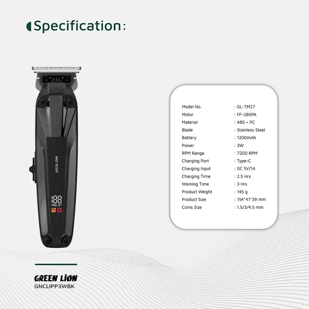 ماشین اصلاح شارژی گرین لاین Green lion مدل GL-TM27 حرفه ای — تصویر ۶