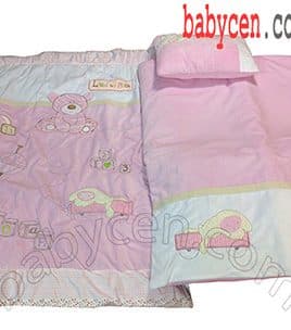 سرویس خواب مادرکر اورجینال مخمل-پنبه 3 تکه دم دستی برای تخت پارک و تخت کنار مادر رنگ صورتی -کرم Mothercare Baby Bed Set Bear Sheep Pink